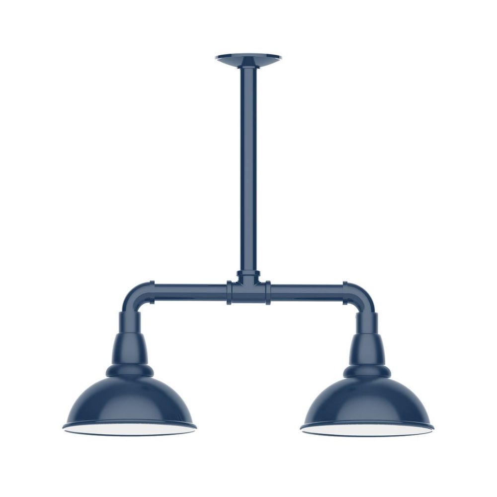Montclair Lightworks MSB105-50-T24-G05 8" Cafe shade, 2-light stem hung pendant with clear glass and cast guard, Navy